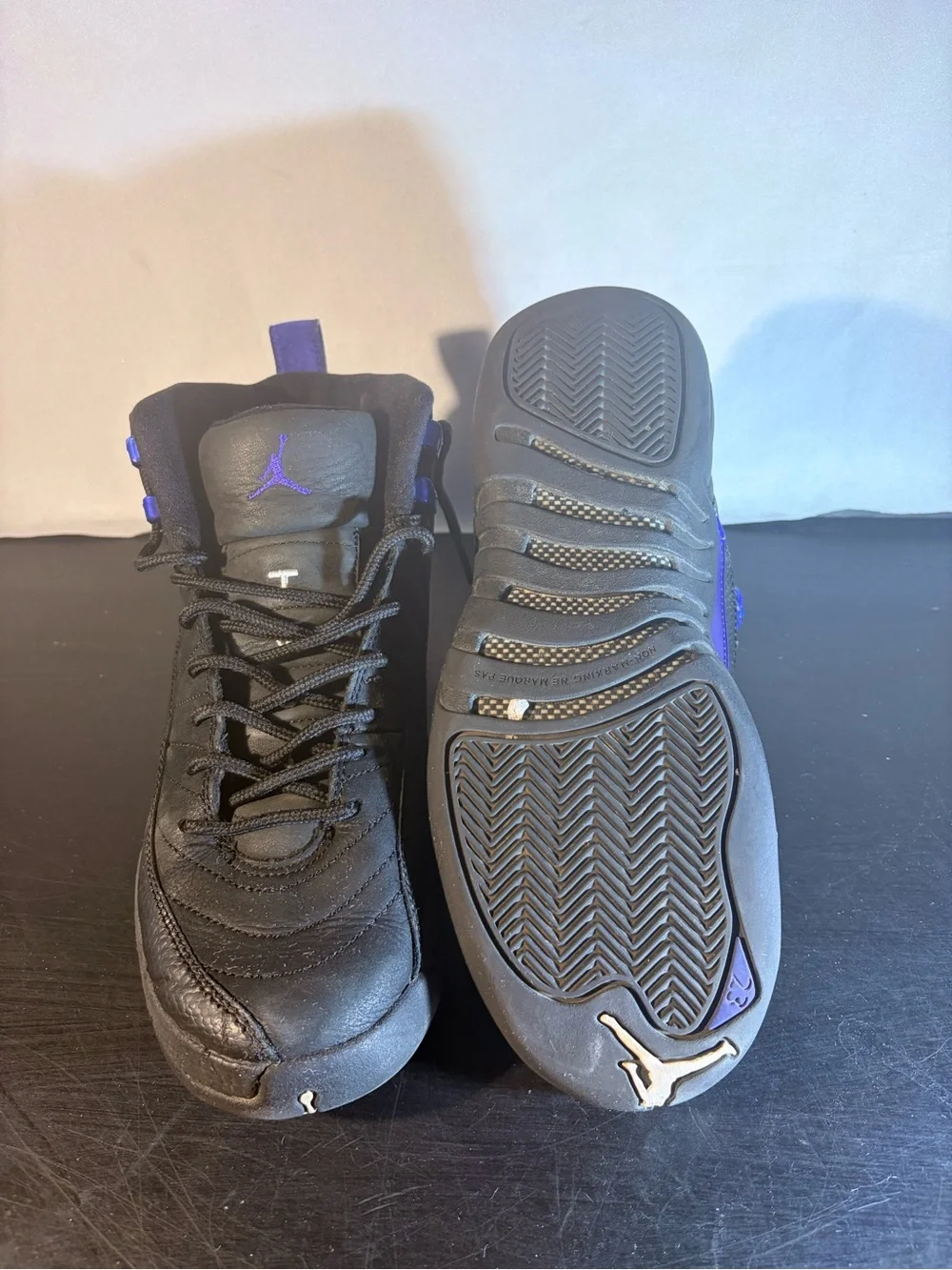 Men's Jordan 11 Black High-Top Athletic Sneakers with Purple Accents